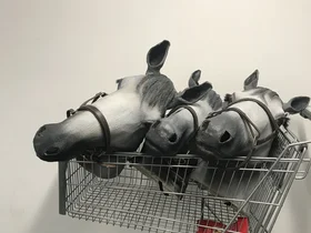 Pferde in einem Einkaufswagen